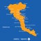 Island of corfu in Greece orange map and blue background