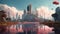 Island Dreamscape: Futuristic Skyscraper and Flamingos in Cinematic 9Kw Detail