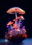 Island of Enchantment: Miniature Oasis of Purple and Golden-hued Mushrooms