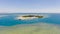 Island hopping Tour at Honda Bay, Palawan. An island of white sand with mangroves. Atoll with a white island, view from above