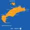 Island of kos in Greece orange map and blue background