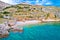 Island of Krk idyllic pebble beach with karst landscape, stone deserts of Stara Baska