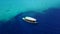 Island In Maldives - Boat Floating Over The Crystal Clear Sea Water With Coral Reef At The Bottom. Indian ocean