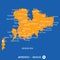 Island of mykonos in Greece orange map and blue background