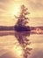 Island and mysterious lake in fullmoon night