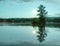 Island and mysterious lake in fullmoon night