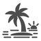 Island with a palm tree solid icon, Summer concept, sunset sign on white background, Coconut palm tree on island icon in