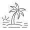 Island with a palm tree thin line icon, Summer concept, sunset sign on white background, Coconut palm tree on island