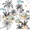 Island and palm trees hand drawing sketch line in seamless pattern vectoe for fashion fabric and all prints