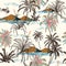 Island and palm trees hand drawing sketch line in seamless pattern vectoe for fashion fabric and all prints