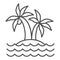 Island with palm trees thin line icon, beach concept, tropical island sign on white background, coconut palm trees icon