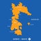 Island of patmos in Greece orange map and blue background