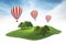 Island piece of land with forest and hot air balloons floating i