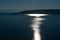 The island of Rab at night in the light of the reflections of the moon on the moon sea