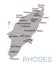 Island of Rhodes in Greece vector map silhouette illustration isolated
