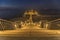 The island of RÃ¼gen in Germany, Sellin`s famous beach with the illuminated pier in the evening.