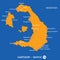 Island of santorini in Greece orange map and blue background