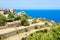 Island scenery, seascape of Mallorca Spain. Idyllic coastline of Majorca, Mediterranean Sea on sunny day