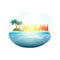 Island in sea. Miami beach with palm trees, ocean