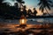 Island serenity Sand, palm, bokeh backdrop portray vacation concept, offering copy space
