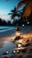 Island serenity Sand, palm, bokeh backdrop portray vacation concept, offering copy space