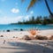 Island serenity Sand, palm, bokeh backdrop portray vacation concept, offering copy space