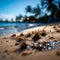 Island serenity Sand, palm, bokeh backdrop portray vacation concept, offering copy space