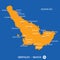 Island of skopelos in Greece orange map and blue background