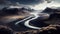 Island of A Snowy Mountain With Curved River Landscape Background AI Generative