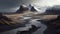 Island of A Snowy Mountain With Curved River Landscape Background AI Generative