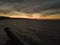 Island of Stromboli. Volcano seen at sunset from the Calabrian coast. Italy