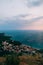 Island of Sveti Stefan, view from the church of Sveti Sava, at s