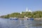 The island of Valaam. The bell tower of the Spaso-Preobrazhensky of the Valaam Monastery and the pier of Meteors