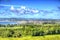 Isle of Wight coast view towards Shanklin and Sandown from Culver Down in vivid and bright HDR