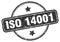 iso 14001 stamp. iso 14001 round vintage grunge label.