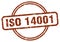iso 14001 stamp. iso 14001 round vintage grunge label.