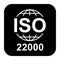 Iso 22000 icon. Food Management Systems. Standard quality symbol. Vector button sign isolated on black background