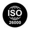 Iso 26000 icon. Social Responsibility. Standard quality symbol. Vector button sign isolated on black background