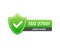 ISO 27001 Certified badge, icon. Certification stamp. Flat design vector.