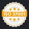 ISO 27001 certified sign. Environmental management system international standard approved stamp. Green isolated vector