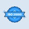 ISO 31000 badge. Vector. ISO 31000 standard certificate stamp icon. Certified badge logo. Stamp Template. Label, Sticker, Icons.