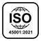 Iso 45001:2021 icon. Occupational Health and Safety. Standard quality symbol. Vector button sign isolated on white background