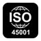 Iso 45001 icon. Occupational Health and Safety. Standard quality symbol. Vector button sign isolated on black background