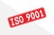 ISO 9001 certification stamp. Flat style, simple design