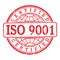 ISO 9001 certification stamp. Flat style, simple design