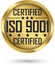 ISO 9001 certified gold label, vector illustration