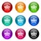 Iso 9001 vector icons, set of colorful glossy 3d rendering ball buttons in 9 color options