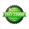ISO certified 22000 green rubber stamp with green rubber on white background. Realistic object. Vector illustration.