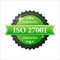 ISO certified 27001 green rubber stamp with green rubber on white background. Realistic object. Vector illustration