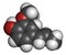 Isoeugenol fragrance molecule. 3D rendering. Atoms are represented as spheres with conventional color coding: hydrogen white,.
